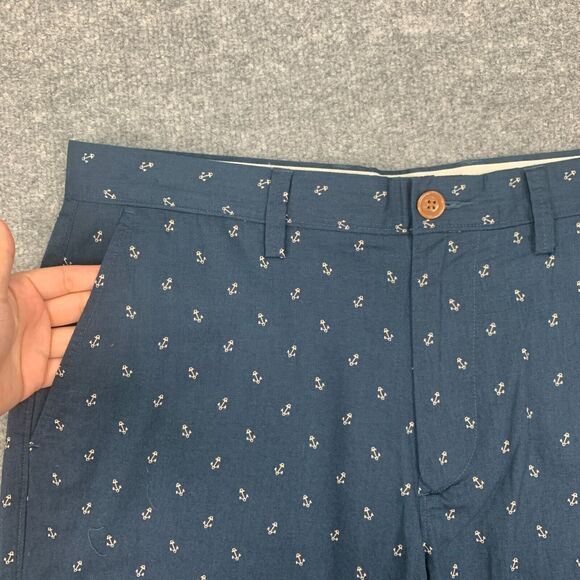 J Crew Gramercy Short Men 34 Navy Nautical Anchor Flat Front Cotton Casual Chino - Picture 3 of 10